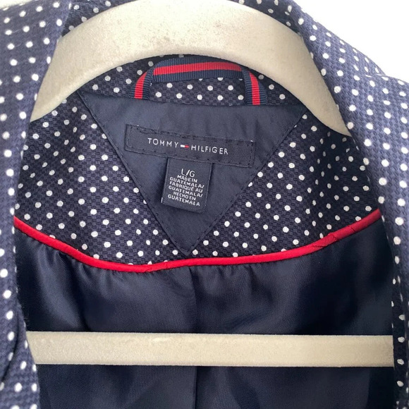 TOMMY Hilfiger Double Breasted Polka Dot Belted Trench Coat Navy & White Size L - Picture 3 of 12